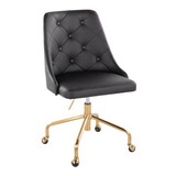 Marche Contemporary Adjustable Office Chair with Casters in Gold Metal and Black Faux Leather by LumiSource B116135739