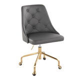 Marche Contemporary Adjustable Office Chair with Casters in Gold Metal and Grey Faux Leather by LumiSource B116135740