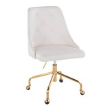 Marche Contemporary Adjustable Office Chair with Casters in Gold Metal and White Faux Leather by LumiSource B116135741