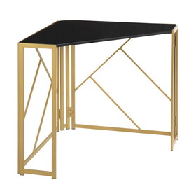 Folia Contemporary Corner Desk in Gold Metal and Black MDF by LumiSource B116135766