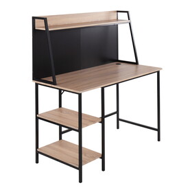 Geo Shelf Contemporary Desk in Black Steel and Natural Wood by LumiSource B116135768