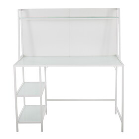 Geo Tier Contemporary Desk in White Metal and Frosted Glass by LumiSource B116135771