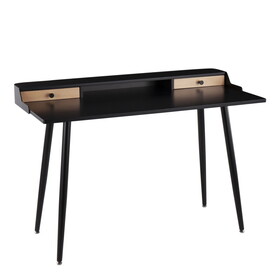 Harvey Contemporary Desk in Black Steel and Black and Natural Wood with Black Accents by LumiSource B116135772