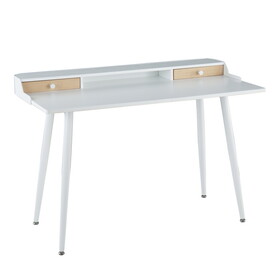 Harvey Contemporary Desk in White Steel and White and Natural Wood with White Accents by LumiSource B116135773