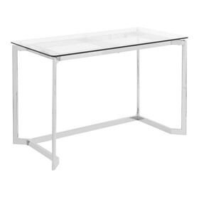 Masters Office Desk in Mirrored Chrome with Clear Glass Top by LumiSource B116135776