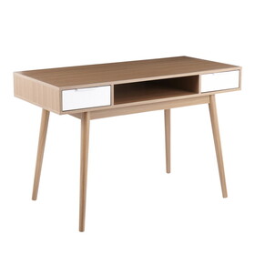 Pebble Contemporary Double Desk in Natural Wood with White Wood Drawers by LumiSource B116135777