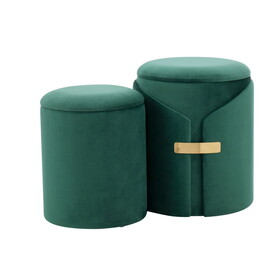 Dahlia Contemporary/Glam Nesting Ottoman Set in Green Velvet with Gold Metal Accent Pieces by LumiSource B116135786