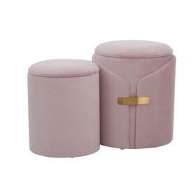 Dahlia Contemporary/Glam Nesting Ottoman Set in Blush Pink Velvet with Gold Metal Accent Pieces by LumiSource B116135787
