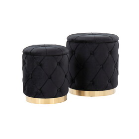 Marche Contemporary/Glam Nesting Ottoman Set in Gold Metal and Black Velvet by LumiSource B116135789