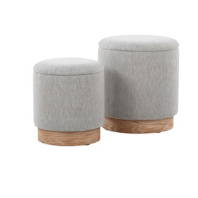 Marla Contemporary Nesting Ottoman Set in Natural Wood and Light Grey Fabric by LumiSource B116135792