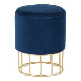 Canary Contemporary/Glam Ottoman in Gold Metal and Blue Velvet by LumiSource B116135797