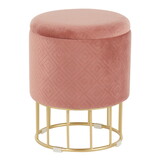 Canary Contemporary/Glam Ottoman in Gold Metal and Pink Velvet by LumiSource B116135798