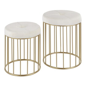 Canary Contemporary Nesting Ottoman Set in Gold Metal and Cream Velvet by LumiSource B116135800