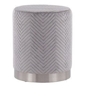 Marla Contemporary/Glam Chevron Ottoman in Chrome and Silver Velvet by LumiSource B116135804