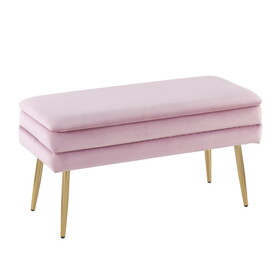 Neapolitan Contemporary/Glam Storage Bench in Gold Steel and Blush Pink Velvet by LumiSource B116135810