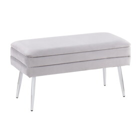Neapolitan Contemporary/Glam Storage Bench in Chrome and Silver Velvet by LumiSource B116135811