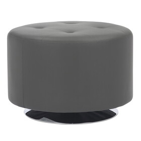 Mason Round Swivel 26" Contemporary Ottoman in Chrome Metal and Grey Faux Leather by LumiSource B116135823