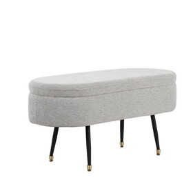 Harvey Contemporary Storage Bench in Black Metal and Light Grey Fabric with Gold Metal Accent by LumiSource B116135828