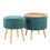 Tray Contemporary Storage Ottoman with Matching Stool in Teal Fabric and Natural Wood Legs by LumiSource B116135831