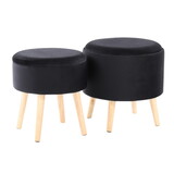 Tray Contemporary Storage Ottoman with Matching Stool in Black Velvet and Natural Wood Legs by LumiSource B116135833