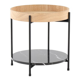 Daniella Contemporary End Table in Black Metal and Natural Wood with Black Marble Accent by LumiSource B116135841