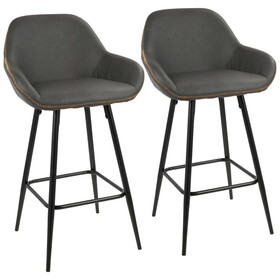 Clubhouse Contemporary 26" Counter Stool with Black Frame and Grey Vintage Faux Leather by LumiSource - Set of 2 B116135844