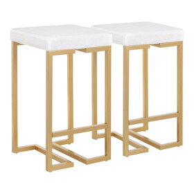 Midas 26" Contemporary-glam Counter Stool in Gold with White Velvet Cushion by LumiSource - Set of 2 B116135857