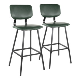 Foundry Contemporary Barstool in Black Metal and Green Faux Leather with Green Zig Zag Stitching by LumiSource - Set of 2 B116135858