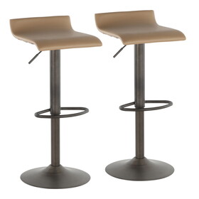 Ale Industrial Barstool in Antique Metal and Camel Faux Leather by LumiSource - Set of 2 B116135862
