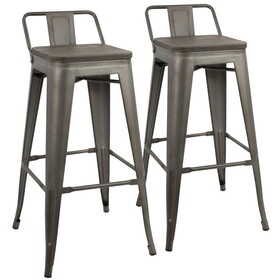 Oregon Industrial Low Back Barstool in Antique and Espresso by LumiSource - Set of 2 B116135870