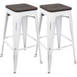 Oregon Industrial Stackable Barstool in Vintage White and Espresso by LumiSource - Set of 2 B116135871