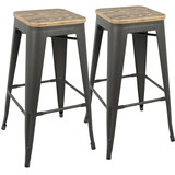 Oregon Industrial Stackable Barstool in Grey and Brown by LumiSource - Set of 2 B116135878