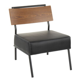 Fiji Contemporary Accent Chair in Black Faux Leather with Walnut Wood Accent by LumiSource B116135889