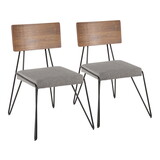 Loft Mid-Century Chair in Black Metal with Grey Fabric and Walnut Wood Accent by LumiSource - Set of 2 B116135892