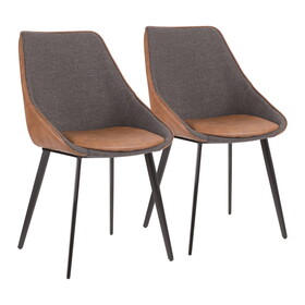 Marche Contemporary Two-Tone Chair in Brown Faux Leather and Grey Fabric by LumiSource - Set of 2 B116135893