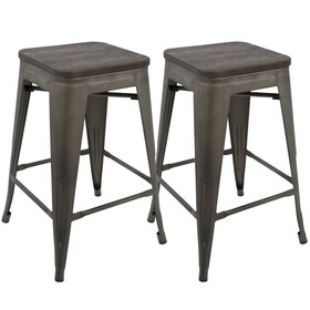 Oregon Industrial Stackable Counter Stool in Antique and Espresso by LumiSource - Set of 2 B116135898