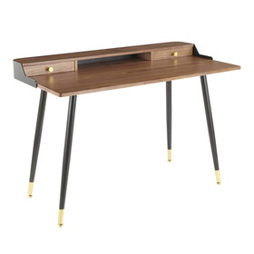 Harvey Mid-Century Desk in Black Metal and Walnut Wood with Gold Accent by LumiSource B116135926