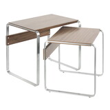 Tea Side Mid-Century Nesting Tables in Stainless Steel and Walnut by LumiSource B116135931