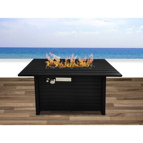 Living Source International 25" H x 42" W Steel Outdoor Fire Pit Table with Lid (Black) B120142198