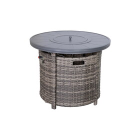 Living Source International 25" H x 32" W Aluminum Outdoor Fire Pit Table with Lid(Mixed Gray) B120142403