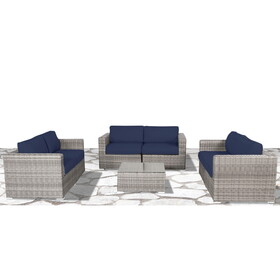 Living Source International Rattan Wicker Fully assembled 6 Person Seating Group with Cushion (Navy Blue) B120P145253