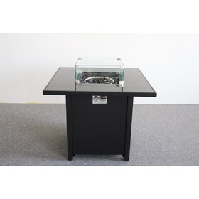 30 Black Powdercoated Metal Fire Pit with Smoked Glass Top B120P247510