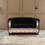 Black Velvet Loveseat Sofa for Living Room with Leopard Print, Modern D&#233;cor Love Seat Mini Small Couches for Small Spaces and Bedroom with Solid Wood Frame B124142409