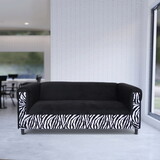 Black Velvet Sofa with Zebra Print, Modern 3-Seater Sofas Couches for Living Room, Bedroom, Office, and Apartment with Solid Wood Frame B124142413