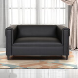 Black Broadway Faux Leather Loveseat Sofa for Living Room, Modern Décor Love Seat Mini Small Couches for Small Spaces and Bedroom with Solid Wood Frame B124142436