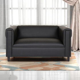 Black Broadway Faux Leather Loveseat Sofa for Living Room, Modern D&#233;cor Love Seat Mini Small Couches for Small Spaces and Bedroom with Solid Wood Frame B124142436