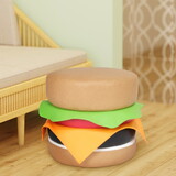 Multi Color Faux Leather Cheeseburger Ottoman, Modern Round Ottoman for Living Room, Bedroom and Apartment with Solid Wood Frame B124142457