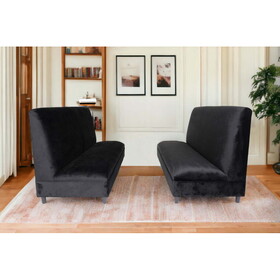 Black Velvet Booth, Modern Armless Booth for Living Room, Bedroom and Apartment with Solid Wood Frame (Set of 2) B124S00001