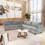 L Shaped Sectional Sofas for Living Room, Modern Sectional Couches for Bedrooms, Apartment with Solid Wood Frame (Velvet, Silver) B124S00017
