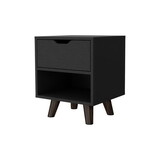 Carthage Nightstand with 1-Drawer, 1-Open Storage Shelf and Wooden Legs B128P148683